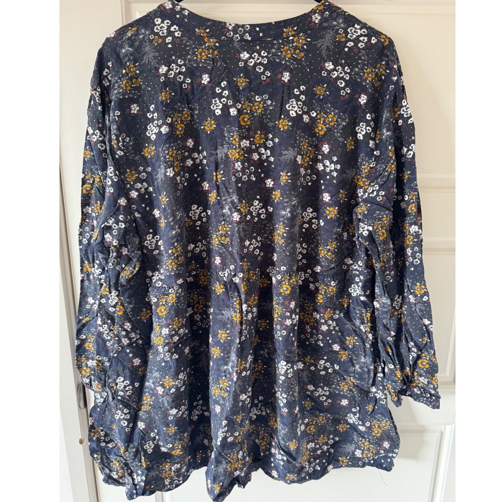 Old Navy sz XXL Womens Blue Floral Long Sleeve V-Neck Flowy Pin Tuck Blouse Boho - Picture 3 of 5